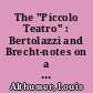 The "Piccolo Teatro" : Bertolazzi and Brecht-notes on a materialist theater
