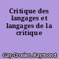 Critique des langages et langages de la critique