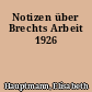 Notizen über Brechts Arbeit 1926