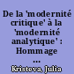 De la 'modernité critique' à la 'modernité analytique' : Hommage à Stéphane Mosès