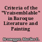 Criteria of the "Vraisemblable" in Baroque Literature and Painting