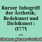 Kurzer Inbegriff der Ästhetik, Redekunst und Dichtkunst : (1771 - 1772)
