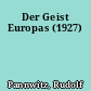 Der Geist Europas (1927)