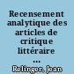 Recensement analytique des articles de critique littéraire dans Monde (1929)