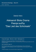 Aleksandr Bloks Drama Pesnja Sud'by (Das Lied des Schicksals)