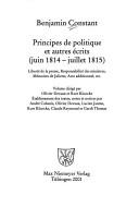 Principes de politique et autres écrits : (juin 1814 - Juillet 1815) ; Liberté de la presse, Responsabilité des ministres, Mémoires de Juliette, Acte additionnel, etc.