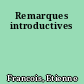 Remarques introductives