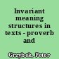 Invariant meaning structures in texts - proverb and fable